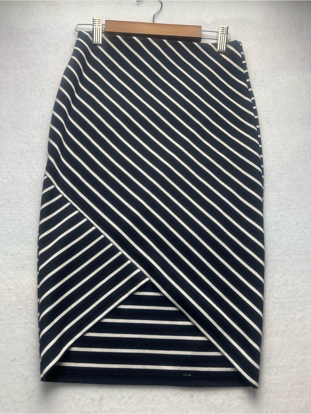 Zara Navy Blue & White Diagonal Stripe Wrap Pencil Skirt